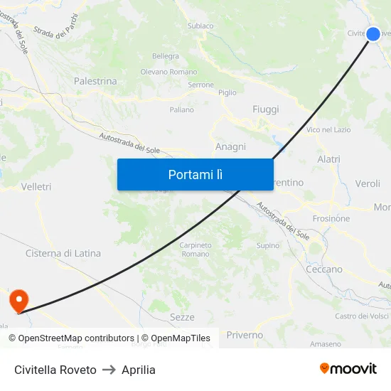 Civitella Roveto to Aprilia map