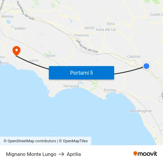 Mignano Monte Lungo to Aprilia map