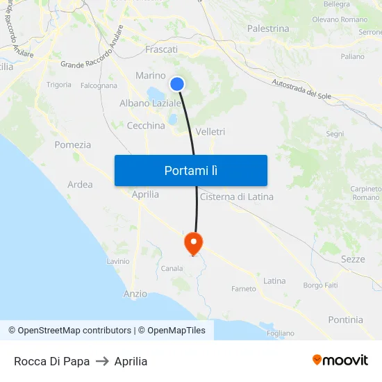 Rocca Di Papa to Aprilia map