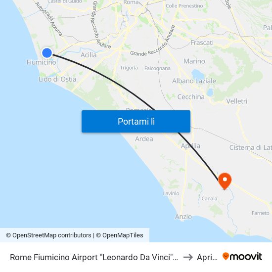 Rome Fiumicino Airport "Leonardo Da Vinci" (Fco) to Aprilia map