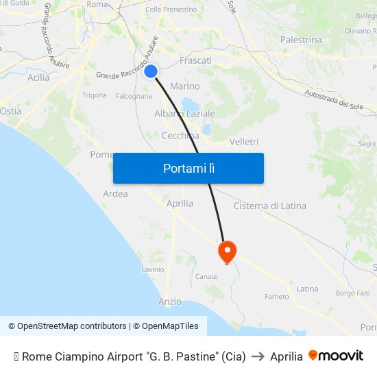 ✈ Rome Ciampino Airport "G. B. Pastine" (Cia) to Aprilia map