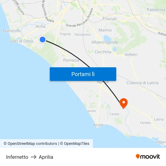 Infernetto to Aprilia map