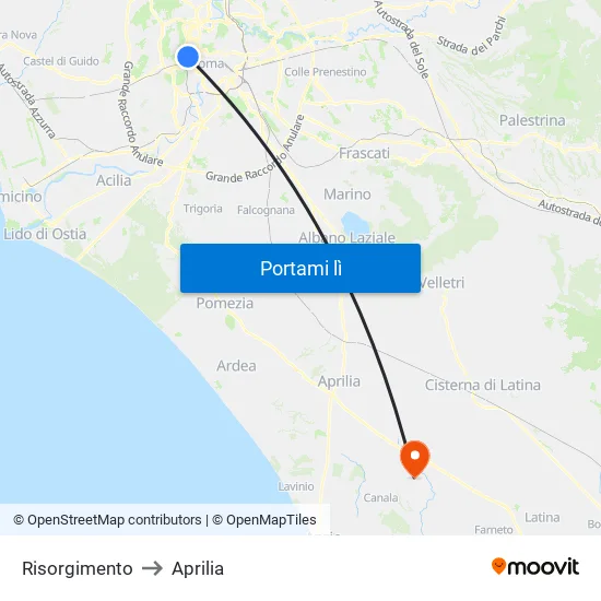 Risorgimento to Aprilia map