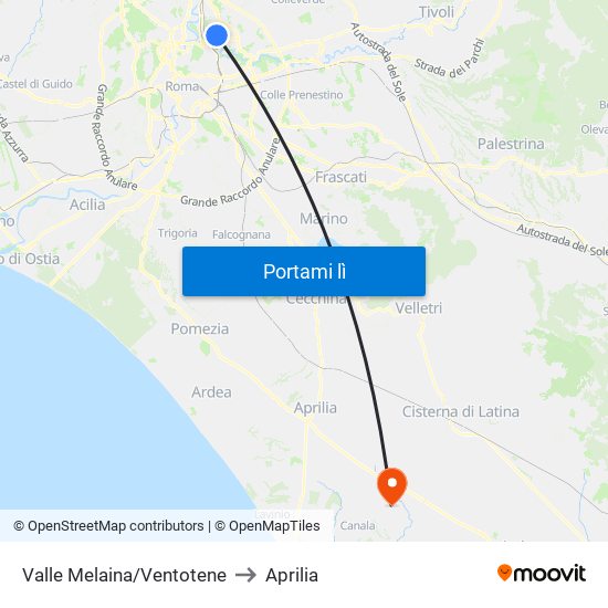 Valle Melaina/Ventotene to Aprilia map
