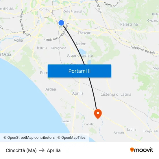 Cinecittà (Ma) to Aprilia map