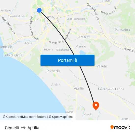 Gemelli to Aprilia map
