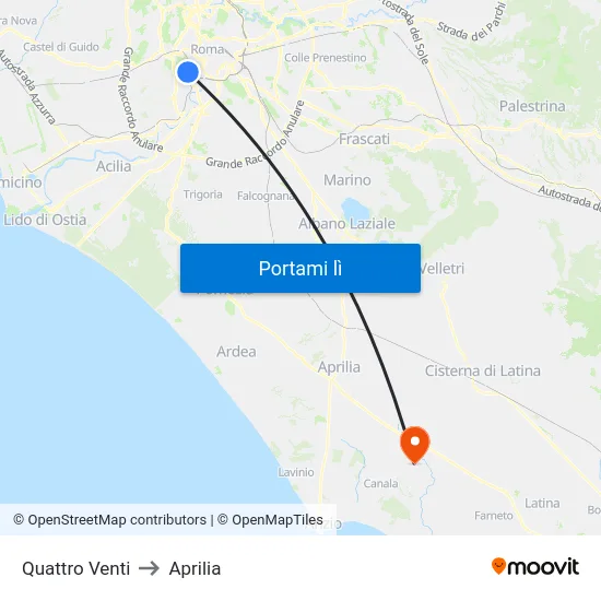 Quattro Venti to Aprilia map