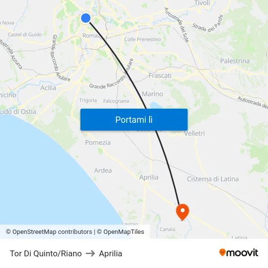 Tor Di Quinto/Riano to Aprilia map