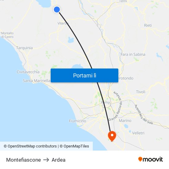 Montefiascone to Ardea map