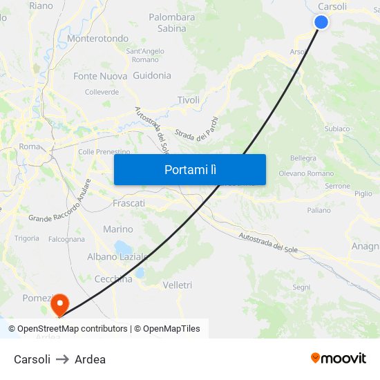 Carsoli to Ardea map