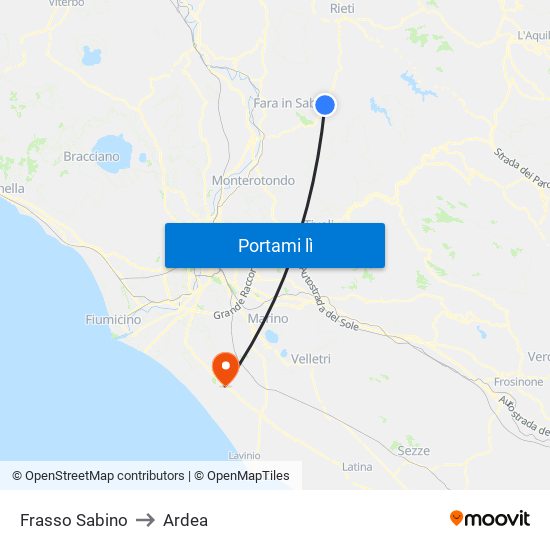 Frasso Sabino to Ardea map