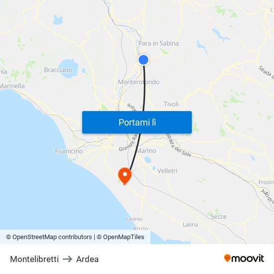 Montelibretti to Ardea map