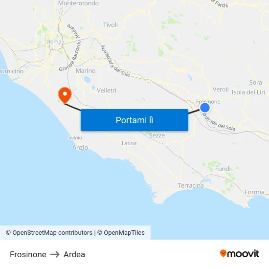 Frosinone to Ardea map