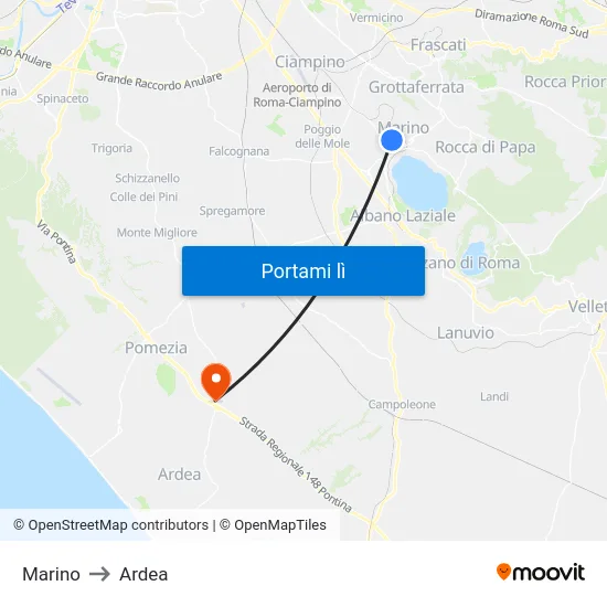 Marino to Ardea map