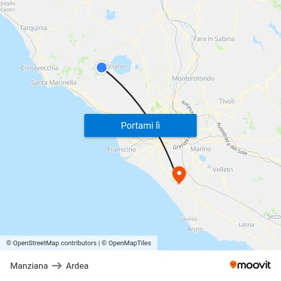Manziana to Ardea map