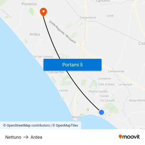 Nettuno to Ardea map