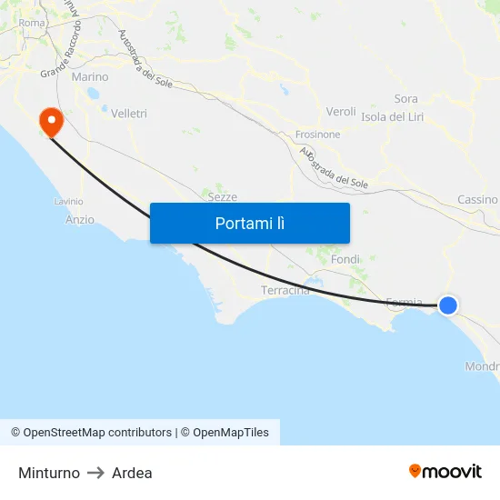 Minturno to Ardea map