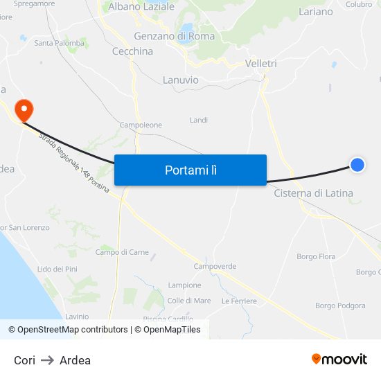 Cori to Ardea map