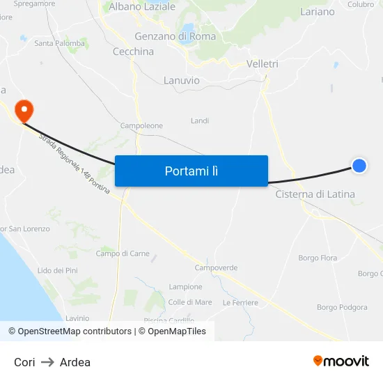 Cori to Ardea map