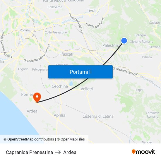 Capranica Prenestina to Ardea map