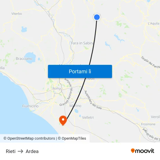 Rieti to Ardea map