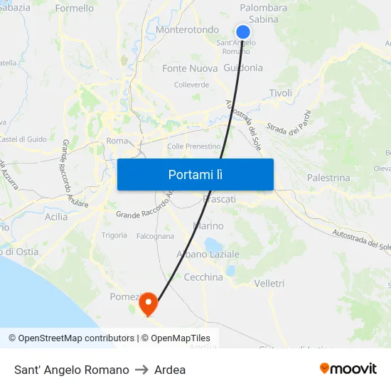 Sant' Angelo Romano to Ardea map