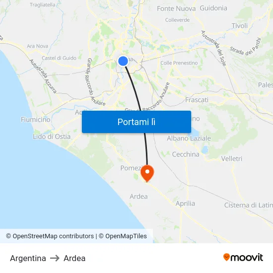 Argentina to Ardea map