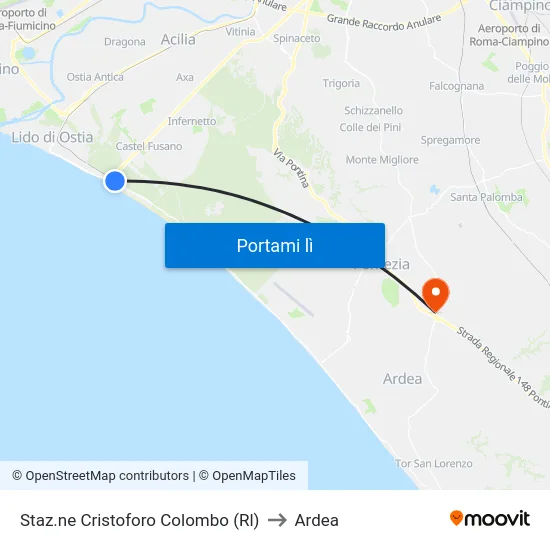 Staz.ne Cristoforo Colombo (Rl) to Ardea map