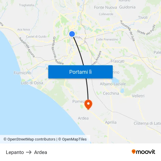 Lepanto to Ardea map