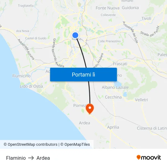 Flaminio to Ardea map