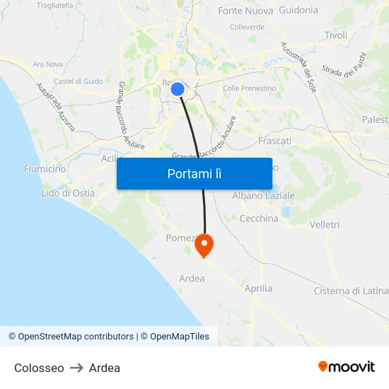 Colosseo to Ardea map