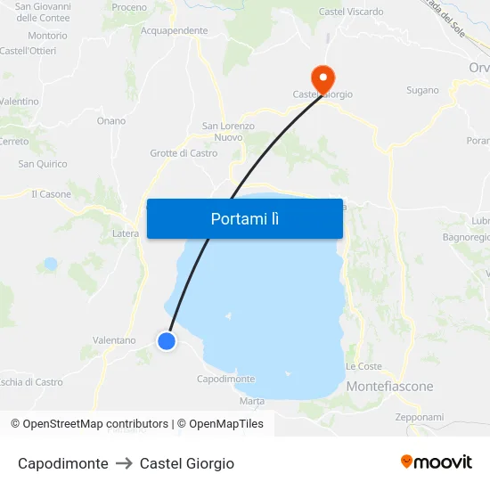 Capodimonte to Castel Giorgio map