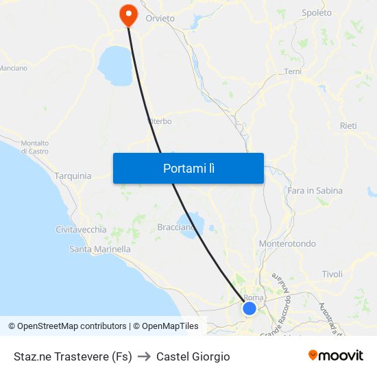 Staz.ne Trastevere (Fs) to Castel Giorgio map