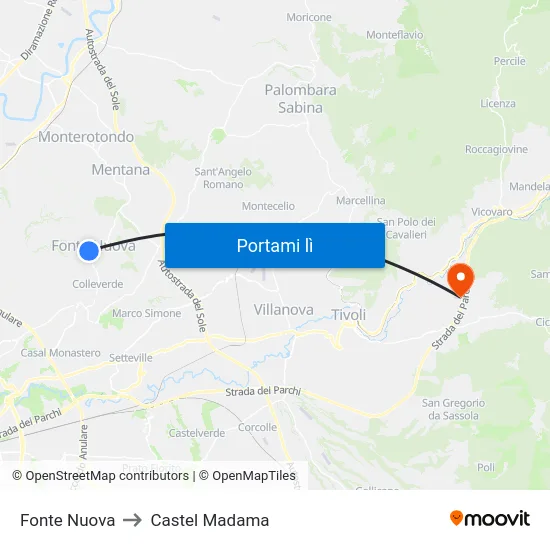 Fonte Nuova to Castel Madama map