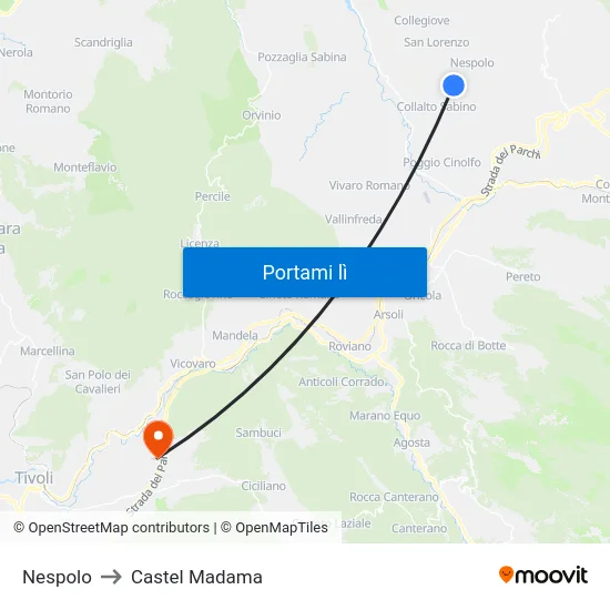 Nespolo to Castel Madama map