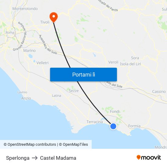 Sperlonga to Castel Madama map