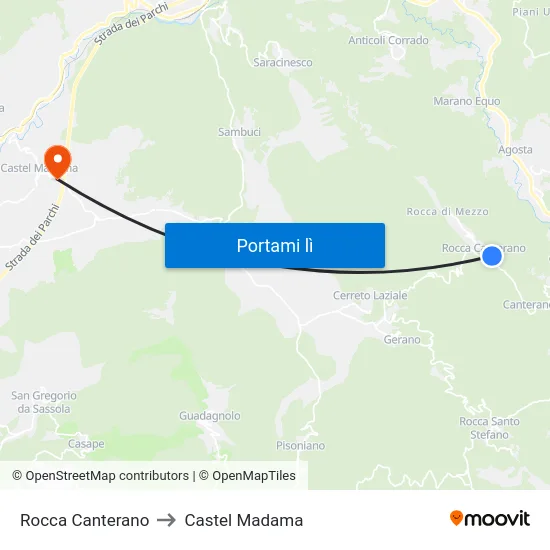 Rocca Canterano to Castel Madama map