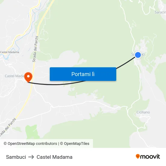 Sambuci to Castel Madama map