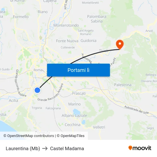Laurentina (Mb) to Castel Madama map