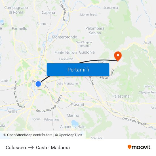 Colosseo to Castel Madama map