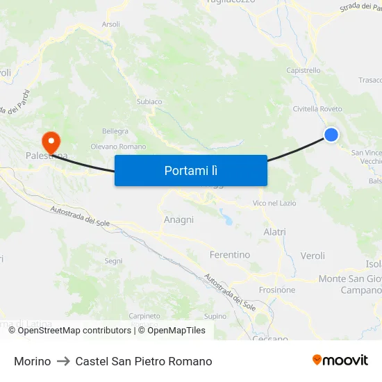 Morino to Castel San Pietro Romano map