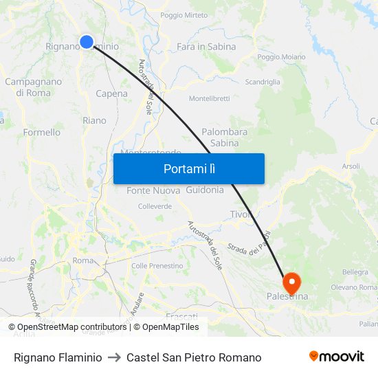 Rignano Flaminio to Castel San Pietro Romano map