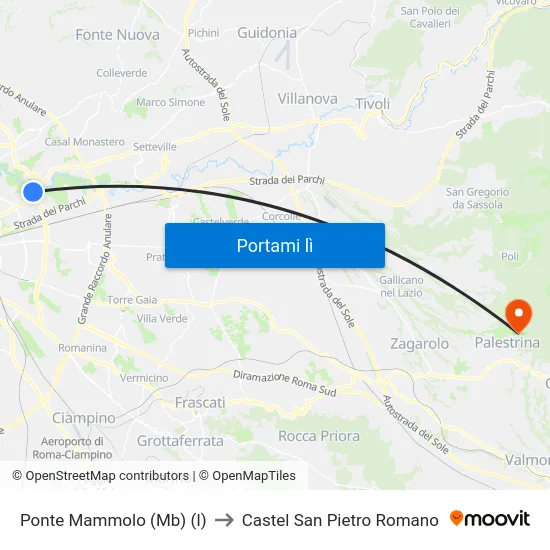 Ponte Mammolo (Mb) (I) to Castel San Pietro Romano map