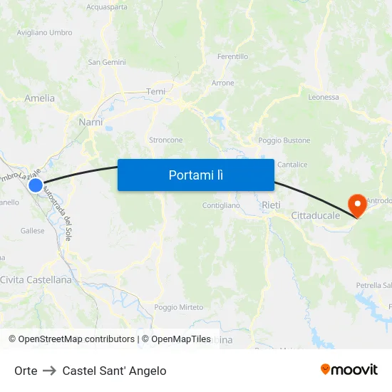 Orte to Castel Sant' Angelo map