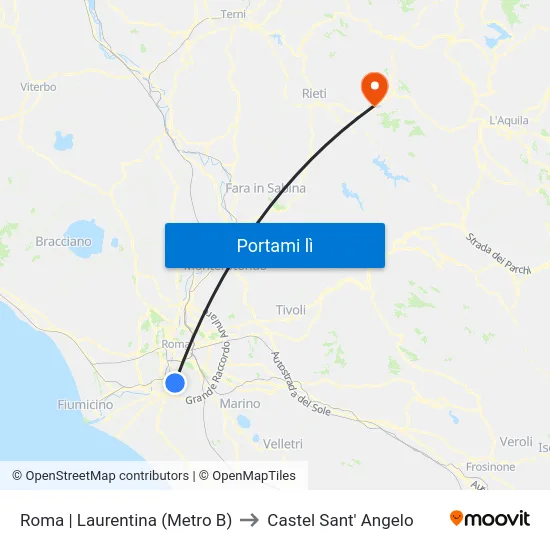 Roma | Laurentina (Metro B) to Castel Sant' Angelo map