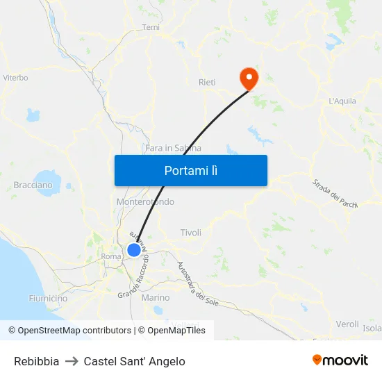 Rebibbia to Castel Sant' Angelo map