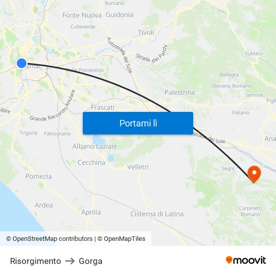 Risorgimento to Gorga map