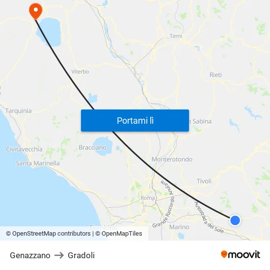 Genazzano to Gradoli map