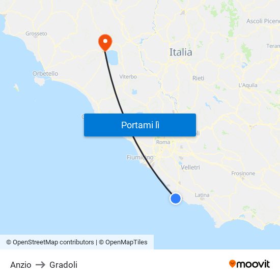 Anzio to Gradoli map