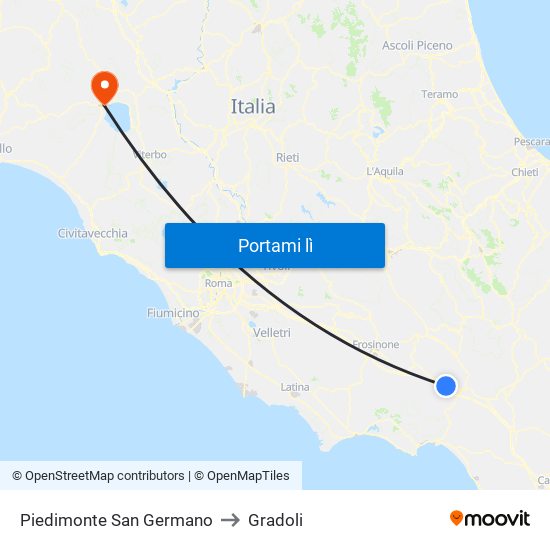 Piedimonte San Germano to Gradoli map